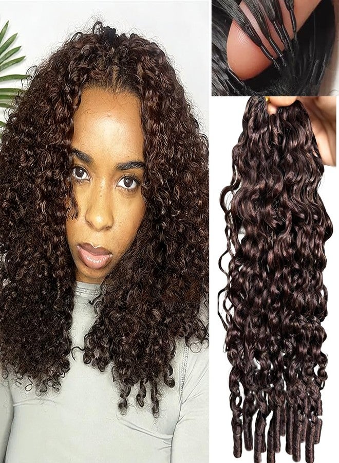 JYZ Burmese Curly Crochet Human Hair Pre-Separated Invisble Micro Loop Human Crochet Hair Extensions Seamless and Knotless Feather Crochet Human Hair 14" 4# Medium Brown 100 Strands(2 Pack 120g) - Image 1